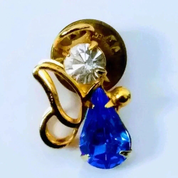 Rhinestone Angel Lapel Hat Pin Cobalt Blue Vintage - Picture 1 of 2